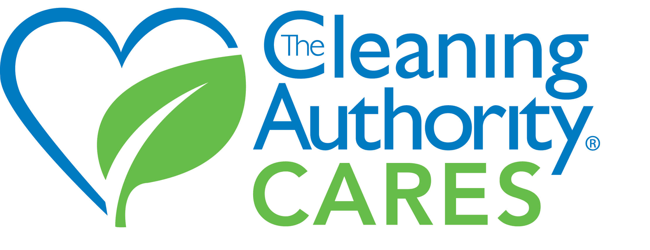 A logo with a blue heart and a green leaf. Text reads: "The Cleaning Authority Cares."